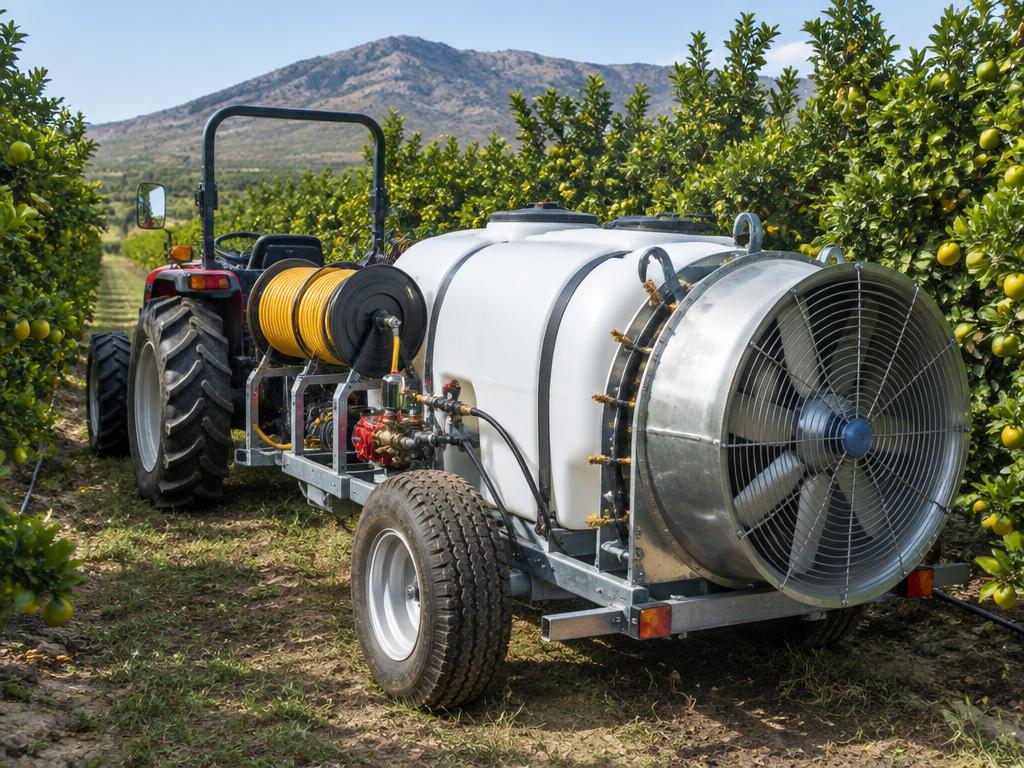 Spray pumps farming equipment on a farm